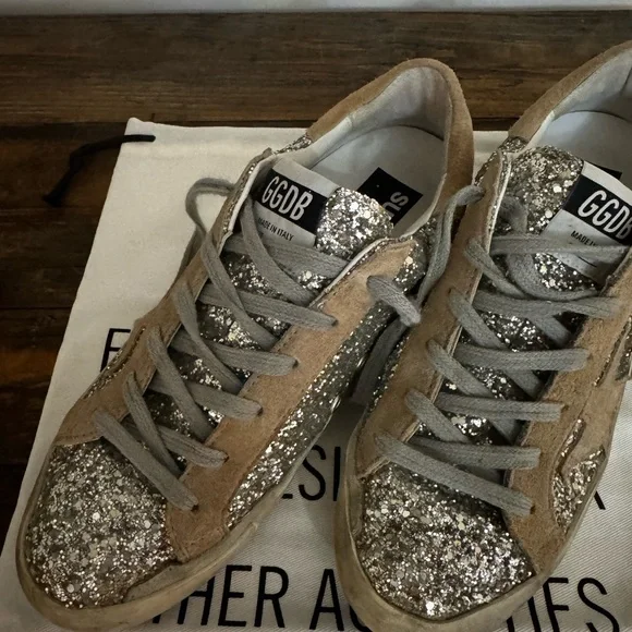 Golden Goose Silver Glitter Athletic Shoes Size 8.5-9 - Picture 1 of 5